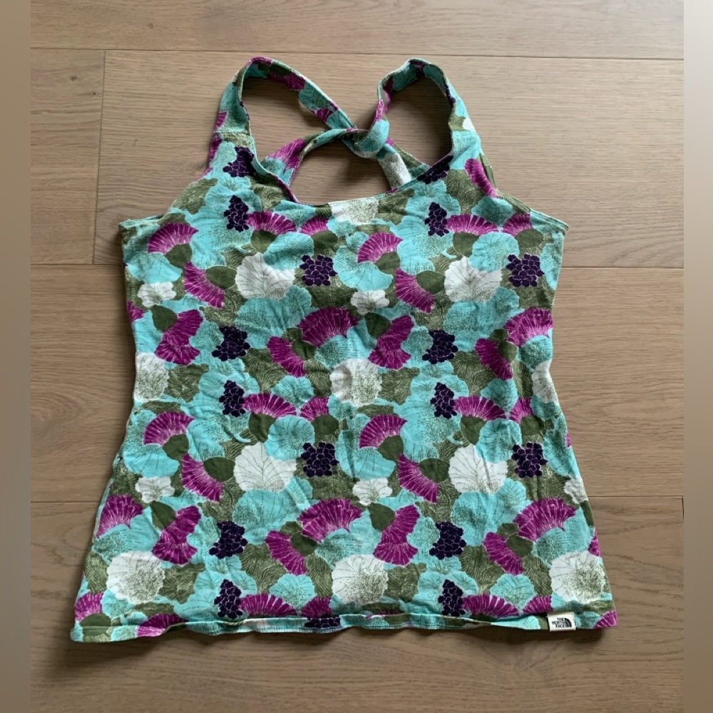 Y2K The North Face Floral Crossback Tank Top Teal Magenta Navy Olive Women’s S